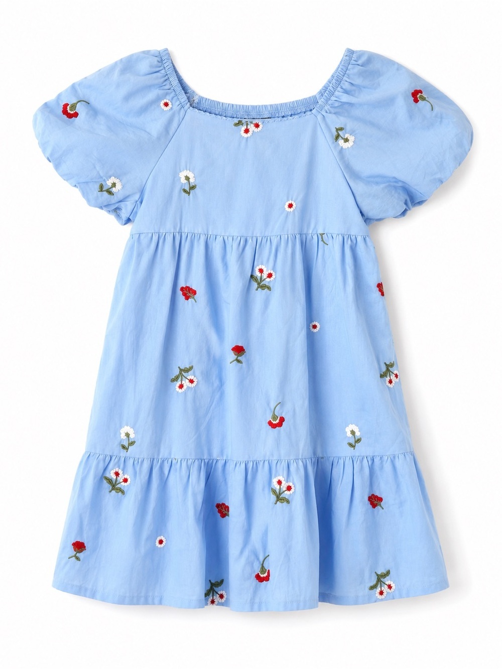 ZAC Kids Blue Embroidered Floral Puff Sleeve Dress Girls Size 6-6X